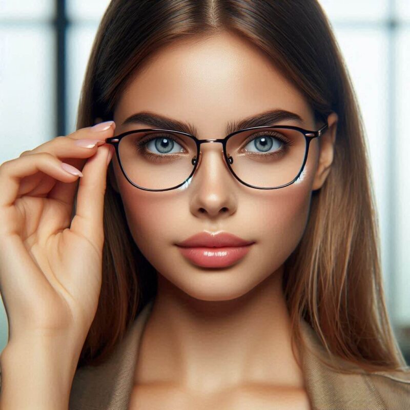 Comprehensive Eye Care Lady Looking with Glasses Model High Res 4K