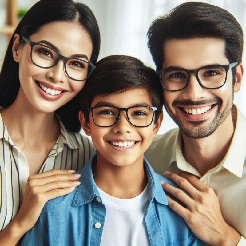 happy family wearing eyewear premium high-res 4k